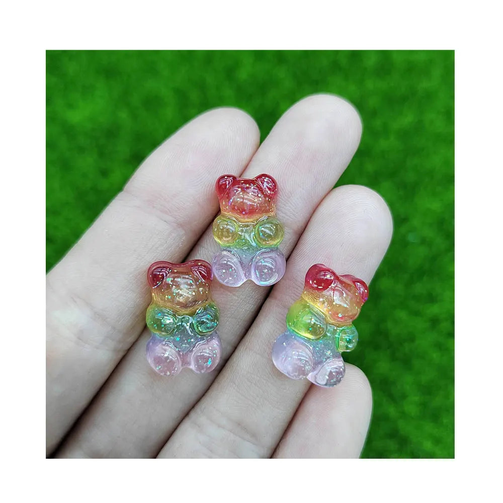 Glitter Confetti Filled Gummy Bear Clear Animal Resin Charms Flat Back for Pendants Jewelry DIY Decor