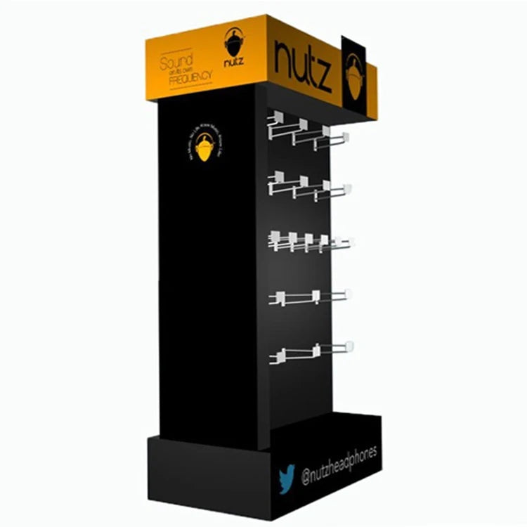 Modern Foldable Retail Cardboard Handbag Hook Display with Hanging Pegs Free Standing Floor Bag Stand
