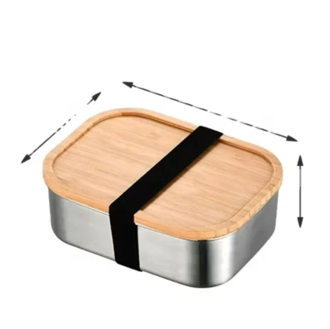 Stainless Steel Bamboo-covered Food Storage Containers Kitchen Commercial Packing Boxes Food Packaging Containers