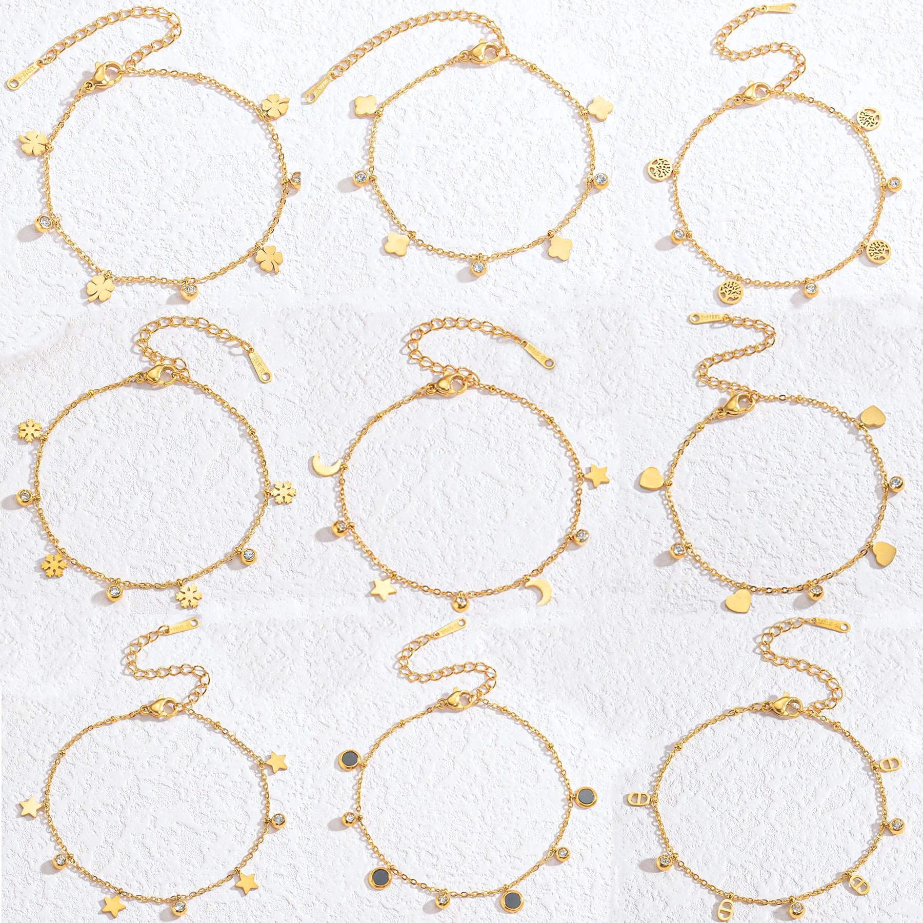 Fashion Gold Plated Stainless Steel Bracelet for Women Zircon Heart Star Crown Butterfly Charms Chain Bracelet Jewelry