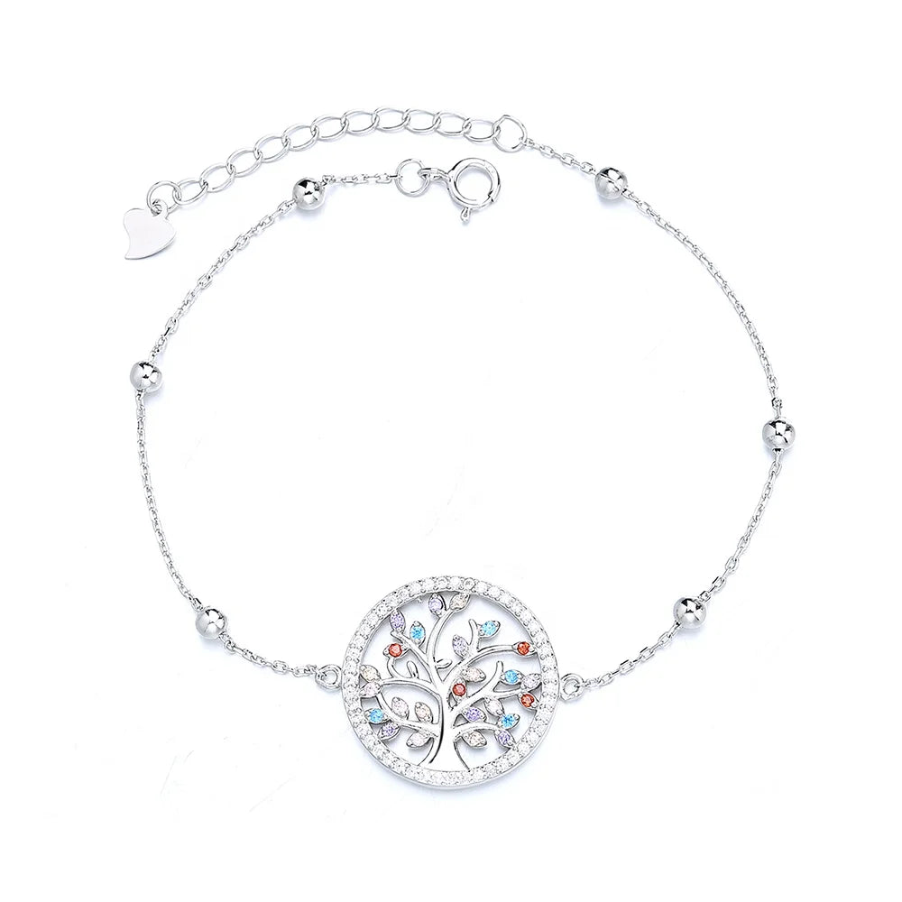Simple Silver Chain Life Tree Connector Bracelet Adjustable Micro Pave CZ Life Tree Charm Bracelet