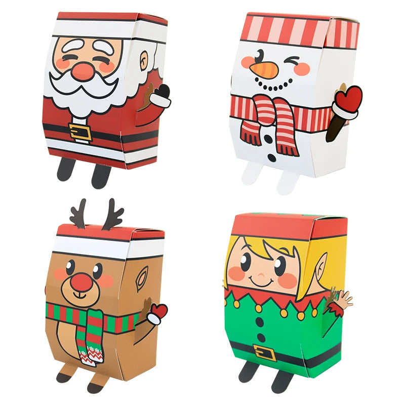 3D Christmas Santa Snowman Elk Design Paperboard Gable Gift Boxes Cookies Party Favors Classroom Holiday Christmas Cookie Boxes