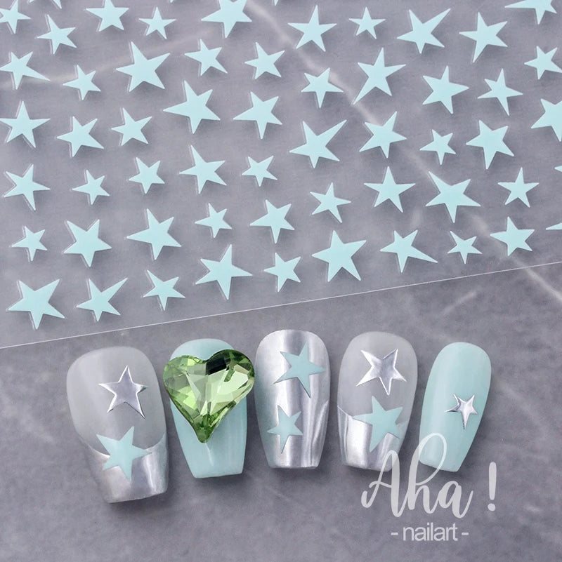 Aha Nail Stickers 3d Nail Sticker Star Various Color Gold Silver Blue pink Japanese Nail Sticker Decoration