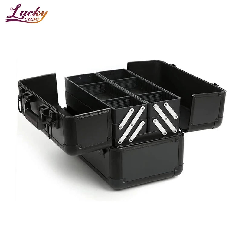 Black and Pink Custom Makeup Train Case Professional Cosmetic Case With Trays Large Aluminum Makeup Case