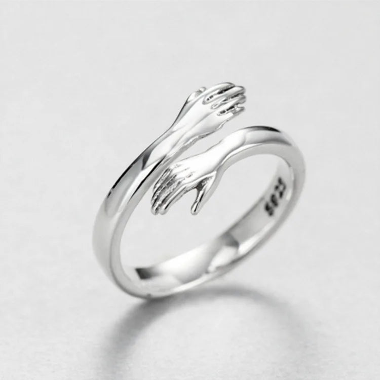 Fashion Plated S925 Silver Adjustable Rings Jewelry Women Engagement Wedding Love Hug Flow Open Silver Ring