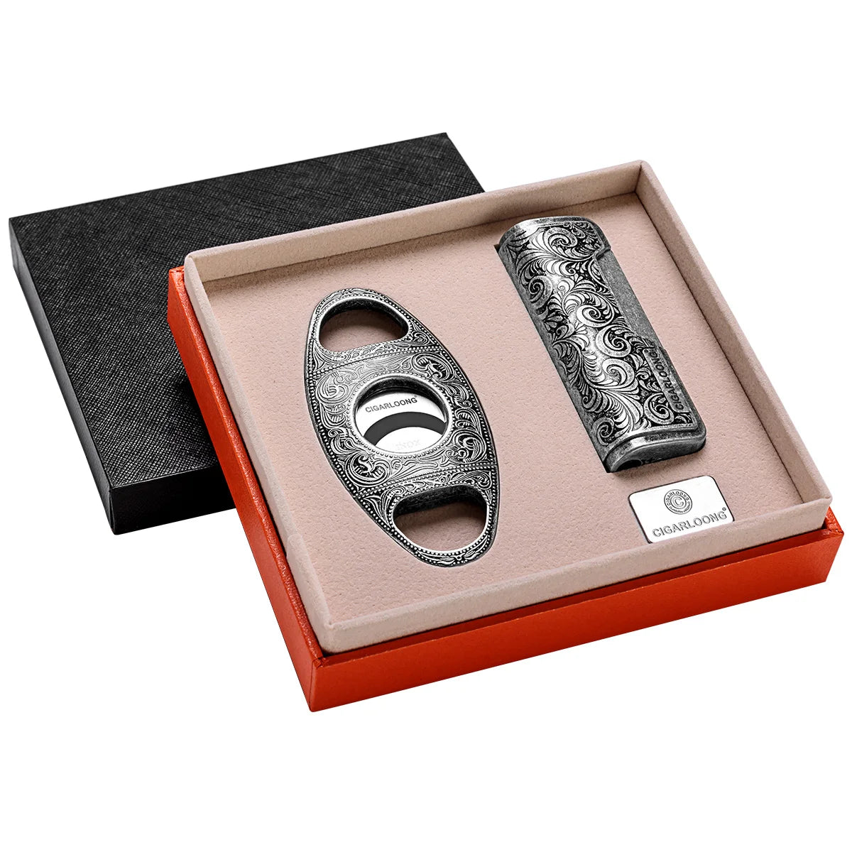 Luxury Accessories Cigar Smoking 2 Pieces Gift Set Cigar Lighters Ashtray Desktop Cigar Cutter Sets with Nice Gift Box
