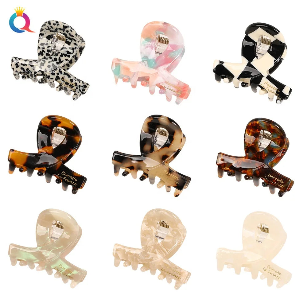 Solid Color 4cm Short Claw Acetate Hair Clip with France Word Print Daily Occasion Hair Accessories