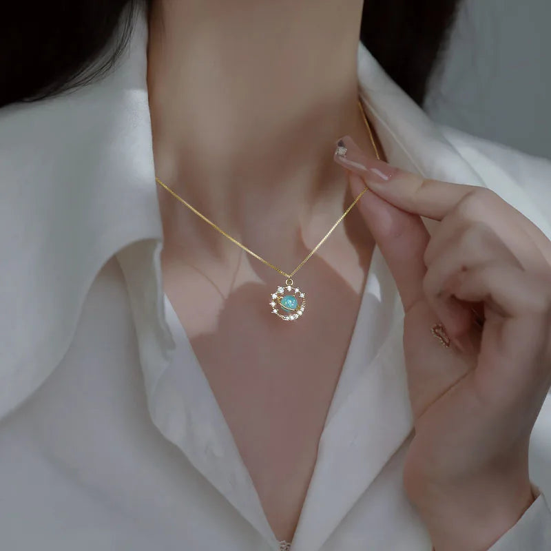 Romantic Planet Universe Choker Necklace for Women Girls Girlfriends Couple Moon Pendant Necklace Party Jewelry Gift
