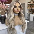 100% Raw European Human Hair Ash Blonde Highlight Color Wave Texture Cuticle Aligned Full Lace Braided Wigs