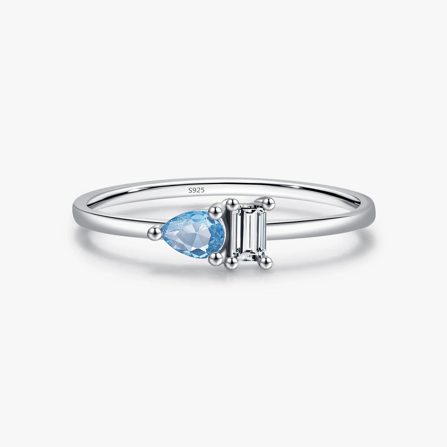Classic Shining CZ Ring for Women Wedding Party Fine Jewelry 925 Sterling Silver Blue Water Drop Splicing Rectangle Rings
