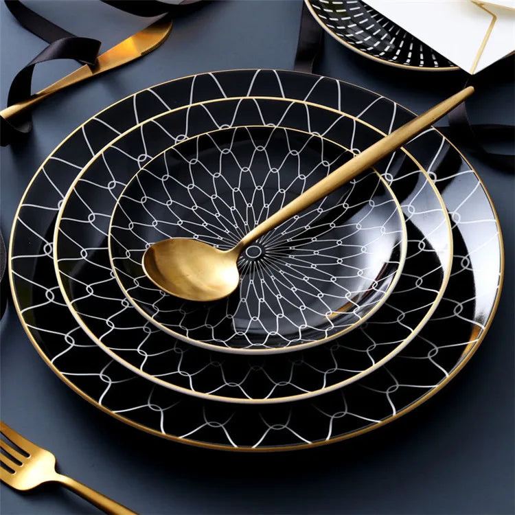 Food Quality Modern Black Ceramic Plates Cheap Price 10 Inch Sunflower  Nordic Dinner Plate
