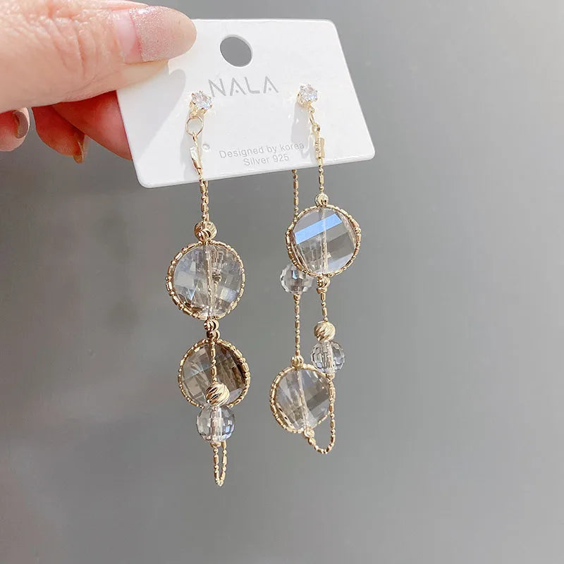 S925 Silver Needle Long Ball Shape Drop Earring Fancy Diamond Tassel Earrings