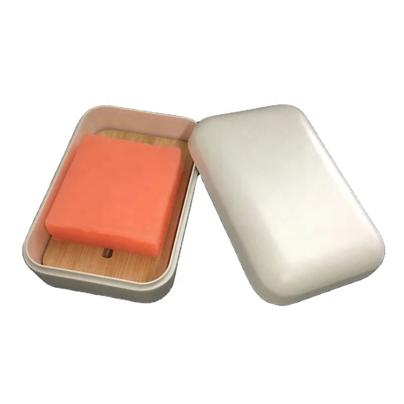 NO PLASTIC BAMBWARE Natural Bamboo Fiber Shower Soap Dish Holder with Cover Travel Soap Bar Box Bathroom Modern Luxury Design