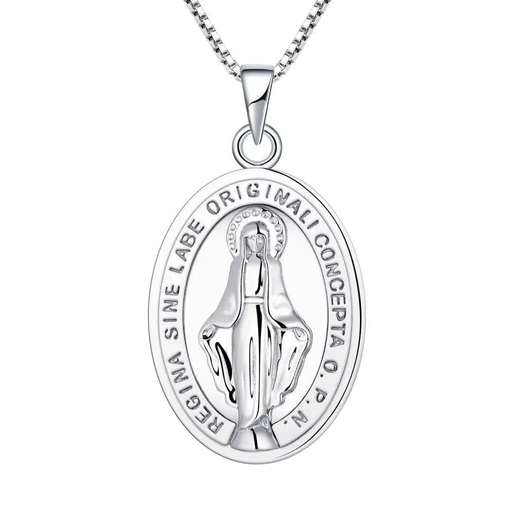 Religious 925 Sterling Silver Pendant Necklace Vintage Gold Plated Pendant Virgin Mary Pendant Necklace