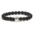 Vintage Black Onyx Dog Charm Beaded Bracelets Unisex Elastic Stretch Paw Geometric Number Pattern Gold Copper Zinc Alloy Gift