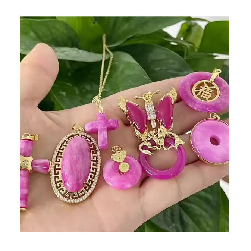 2023 Ins Hot!!Jialin Jade Natural Jewelry Best Selling pink Jade Necklace Cross Pendant Necklace butterfly Necklace Women