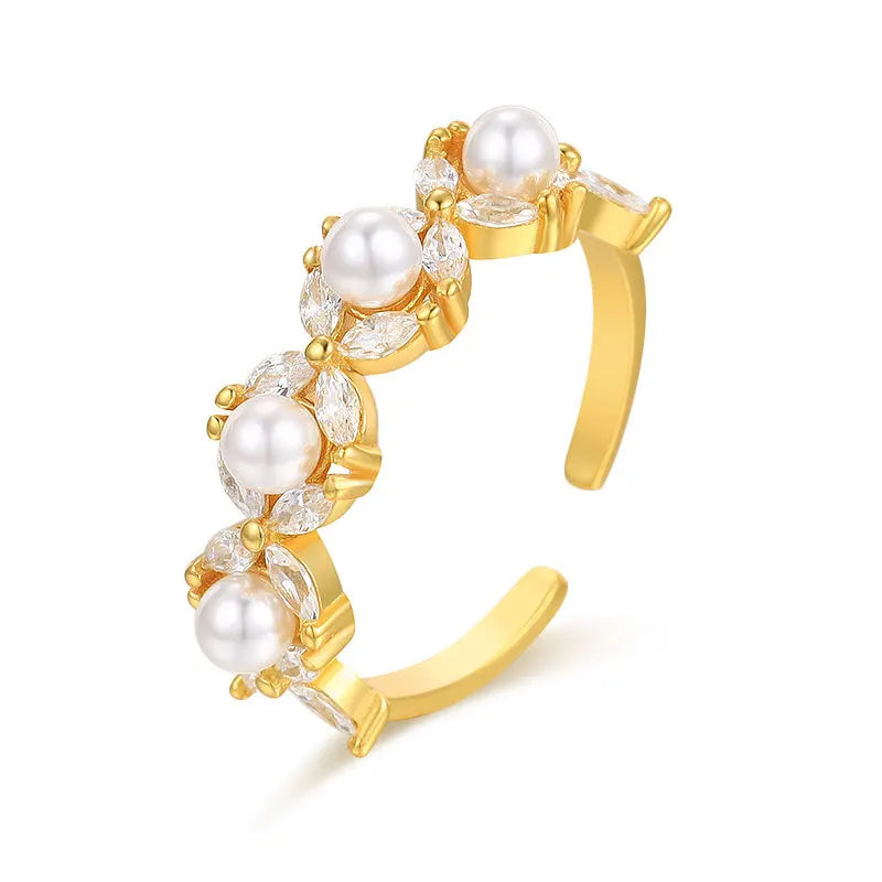 Dedicate 925 Sterling Silver Freshwater Pearl with Cubic Zirconic Open Ring for Lady
