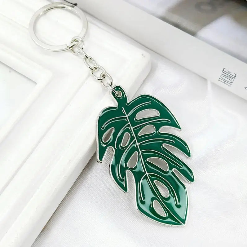 Tropical Palm Leaf Keychain Hollow Monstera Charm Green Leaf Key Rings Plant Leaf Keychain Custom 3D Metal Monstera Key Chains