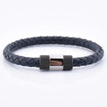 Wholesale New Product Stainless Navy Blue Men's Magnetic Stainless Steel Clasp Leather Bracelet
