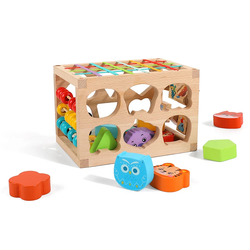 Starting Point Montessori Children's Multifunctional Wooden Puzzle Game Geometric Building Blocks Matching Box Educational Toys