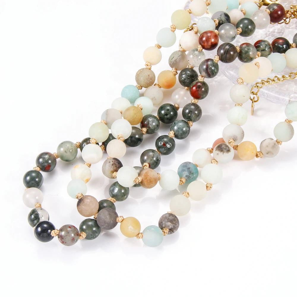 Bohemia Style Handmade Jewelry Men Women Choker 6mm Green Beads Natural Stone Necklace