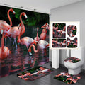 Flamingo 3D HD Digital Printing Shower Curtain Waterproof Polyester Bathroom Shower Curtain Set