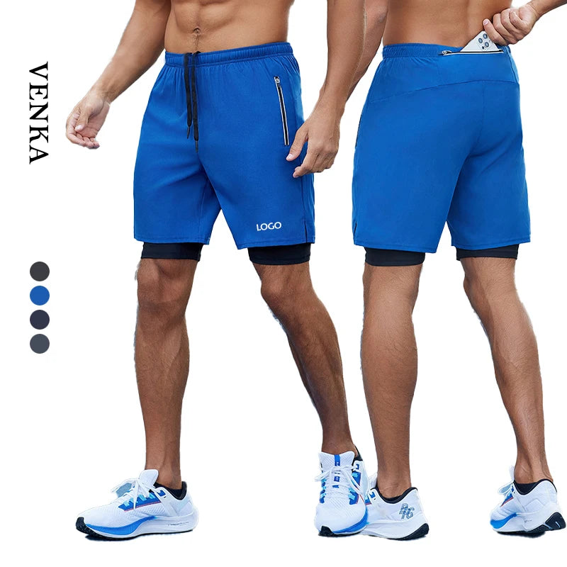 Men Fitness Wear 2 in 1 Gym Training Shorts 2 in 1 Double Layer Basketball Pants With Pockets Polyester Running Shorts for Men's