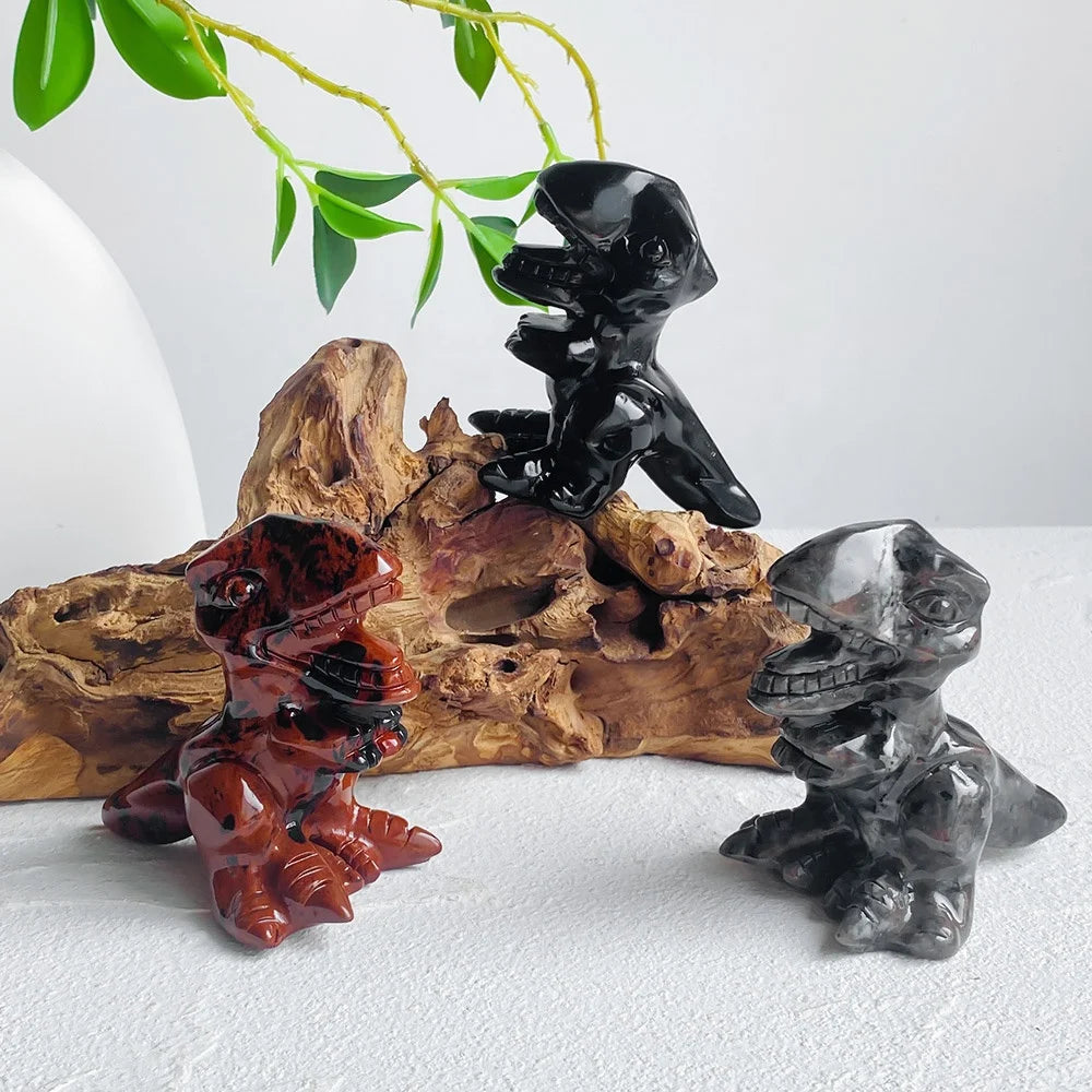 Wholesale Hand Carved T-REX Ornament Animal Crafts Crystal Engraving Mixed Obsidian Red Yooperlite Materials for Decorations