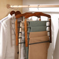 Factory Sale 5-Layer Wooden Pants Hanger Multi-Level Foldable Clothes Hanger Space-Saving Skirt Pants Jeans Hangers