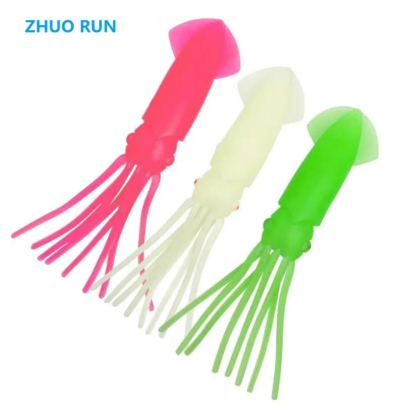 ZHUO RUN Superior Fishing Squid Bait 6-23cm WHITE GREEN PINK 12cm Pvc Cuttlefish Soft Squid Luminous Artificial Sea Fishing Lure