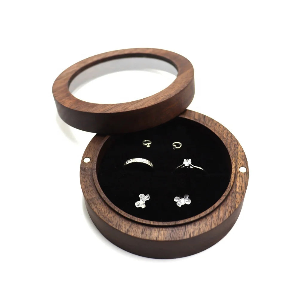 Round Large Size Transparent Wooden Jewelry Storage Box