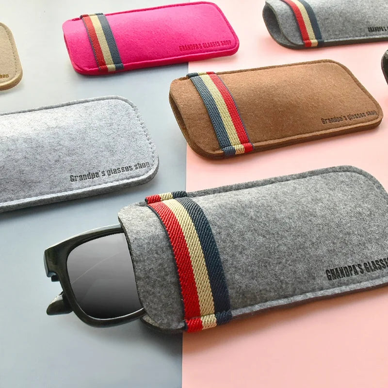 Wholesale Fashion Handmade Simple Colorful Eco-Friendly Rectangle Slip Portable Soft Felt Sunglasses Pouch Eyeglass Bag Custom