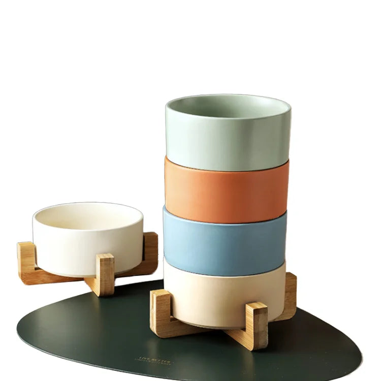 Economically Priced Small Size Ceramic Pet Bowl New Fashion Custom Designer with Bamboo Stand for Dogs & Cats Food Serving