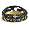 Fashion Luxury Jewelry Stacked Crystal Bead Gold Skull Crown Ball Charm Stainless Steel Bracelet Sets For Women Men