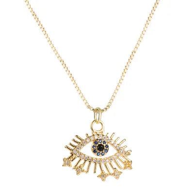 Fashion Women Jewelry Geometric Crystal Evil Eyes Pendant Necklaces Creative 24K Gold Plated Turkish CZ Evil Eyes Necklaces