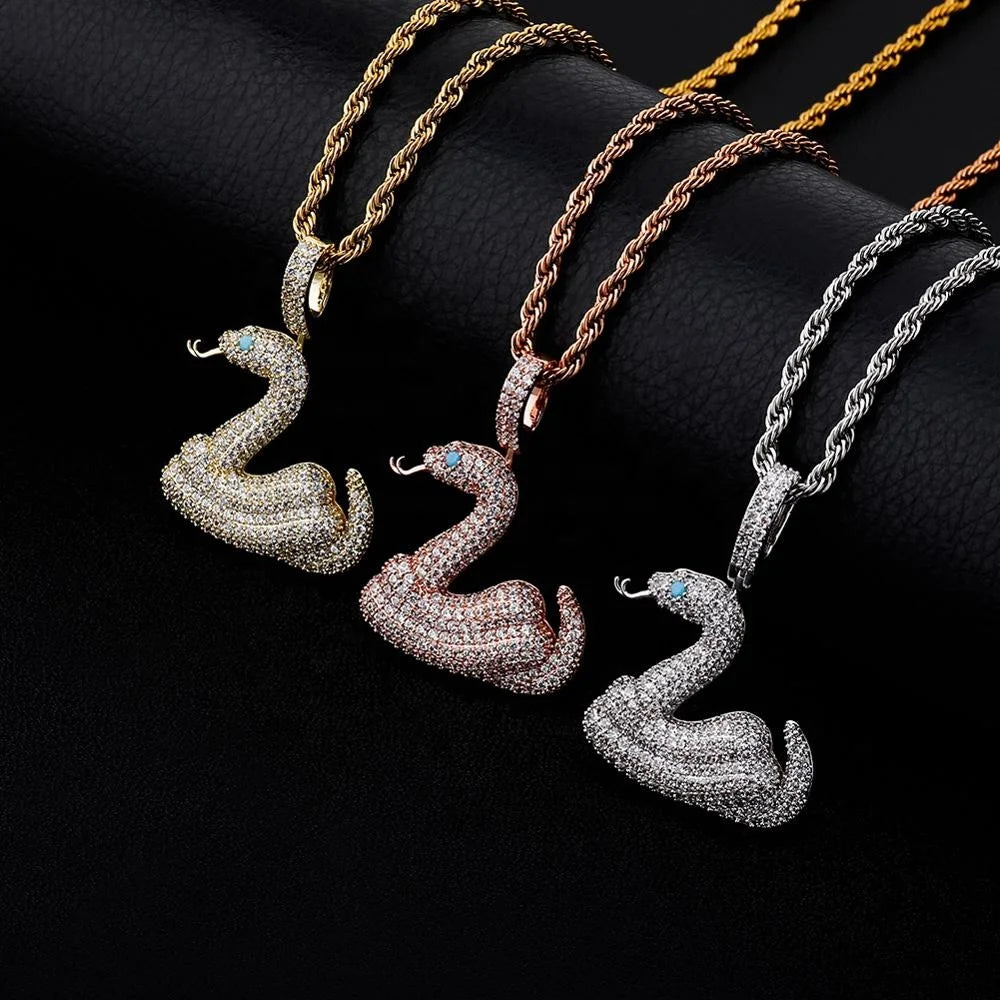 New Hip Hop Animal Snake Pendant Necklace Micro Pave Cubic Zirconia Pendant Hip Hop Fashion Jewelry Gift Men Women Bling Jewelry