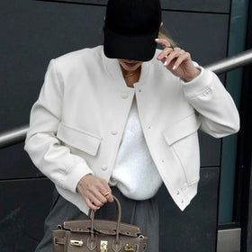 Fashion Woman Bomber Jackets Spring Autumn Female Long Sleeve Coats Solid Color Short Outerwear