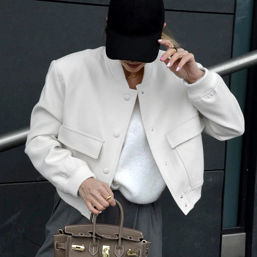 Fashion Woman Bomber Jackets Spring Autumn Female Long Sleeve Coats Solid Color Short Outerwear