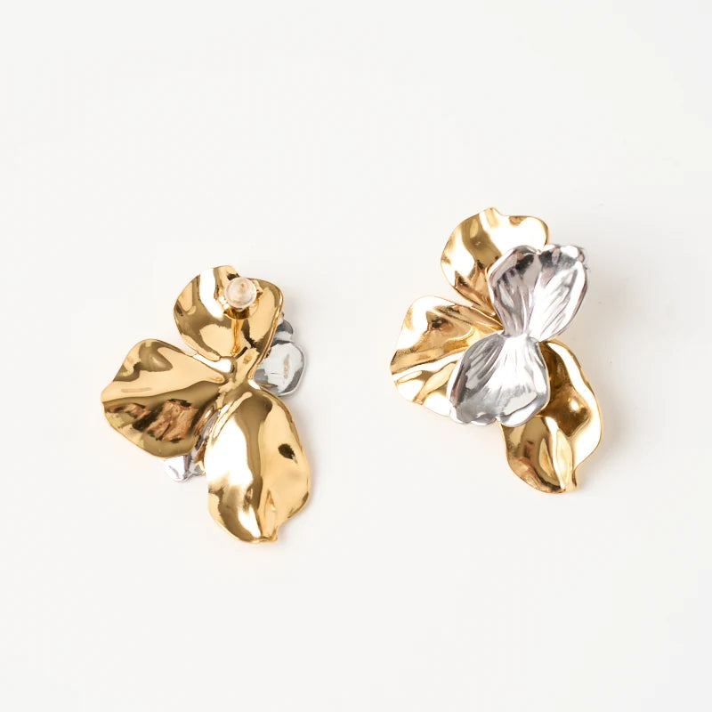 Summer Trendy Retro Silver Gold Plated Stainless Steel Vintage Flower Design Stud Earrings