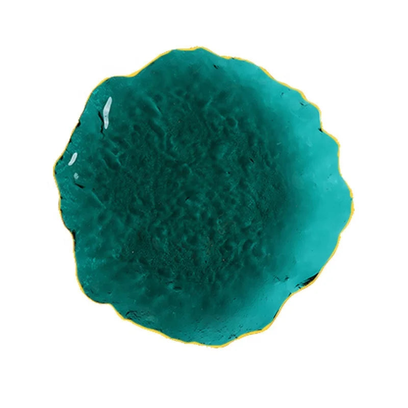STOCK Wholesale Gold Rim Solid Color Ice Dew Fruit Vegetables Salad Glass Plate