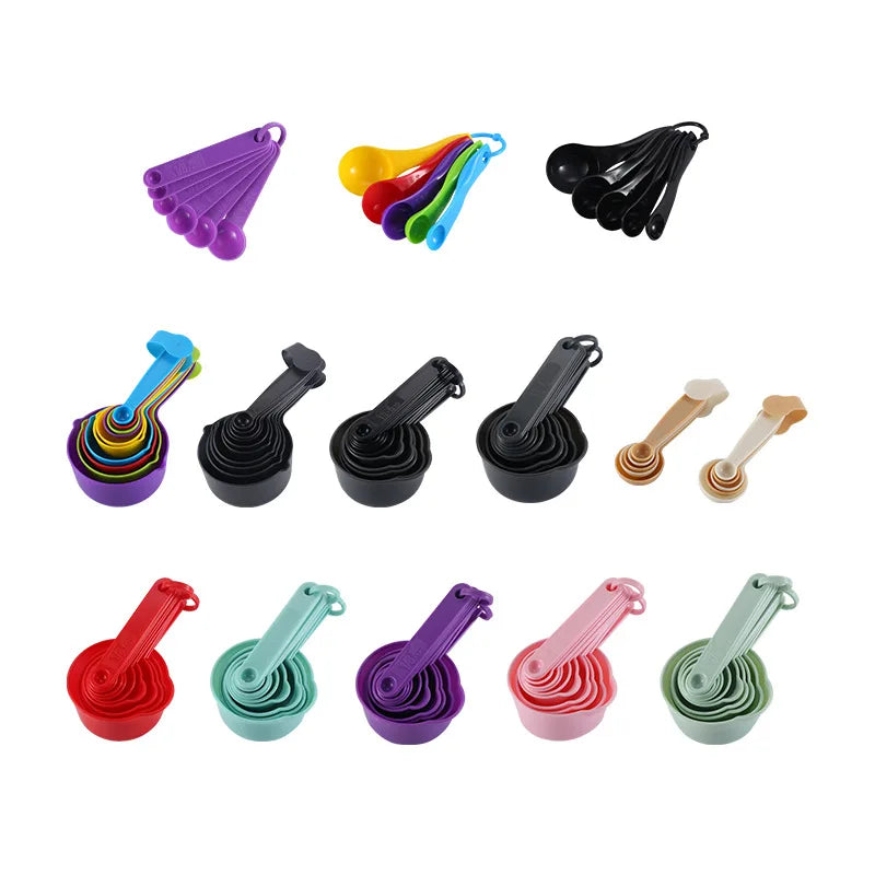 Manjia Kitchen Measuring Tools Plastic Colorful Measuring Cups and Spoons Set Plastic Measuring Cups