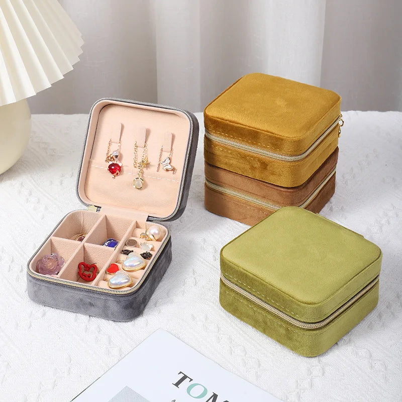 Storage Case Women Velvet 10*10*5cm Small 10*10*5cm Square  Zipper Travel Jewelry Boxes