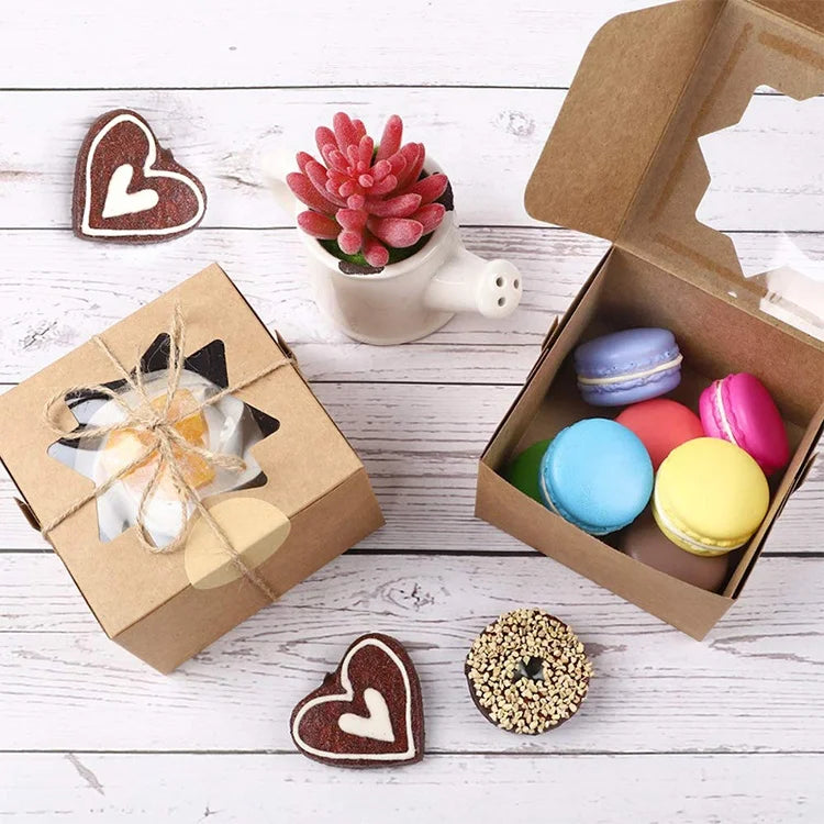 Snowflake Crispy Window Packaging Box Muffin Cup Cake Dessert Baking Packaging Box Brown Snacks Biscuits West Point Paper Box