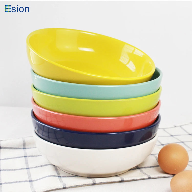 Top Seller 8 Inch Large Deep Color Ceramic Salad Plate Fruit Dish Household Vegetable Porcelain Plate