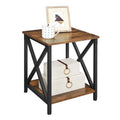 Modern X-Shaped Metal and Wood 2-Tier Table Home Furniture-Small Cube Geometric Bed Side & End Table Square Design