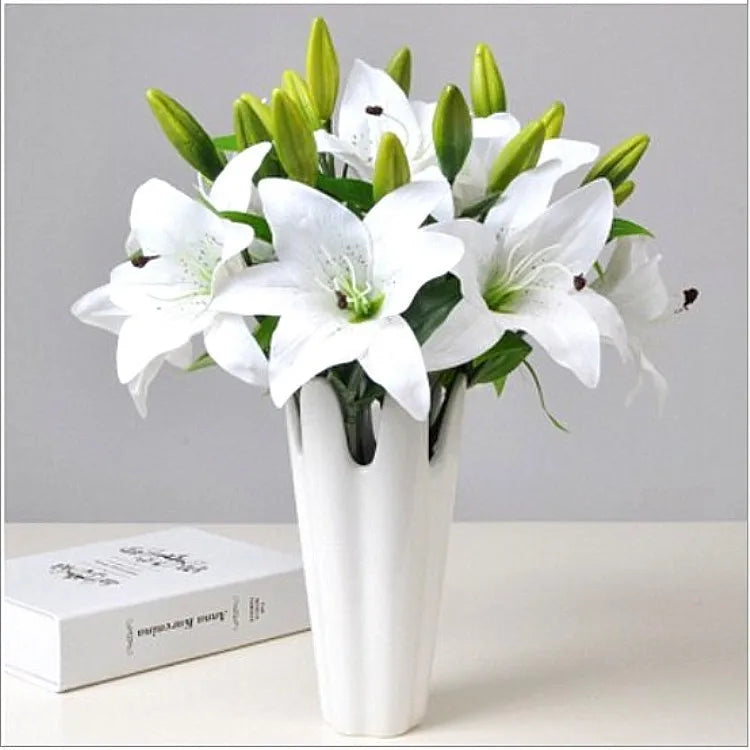 2024 3 Head Artificial Greenish Lily Flower Family Wedding Decoration Silk Flowers