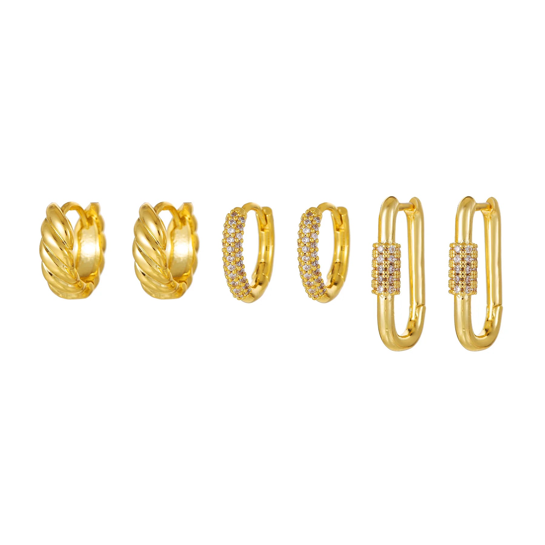 6Pcs Vintage Metal Style Zircon Hoop Earrings Retro Fashion Jewelry for Women Earrings Set