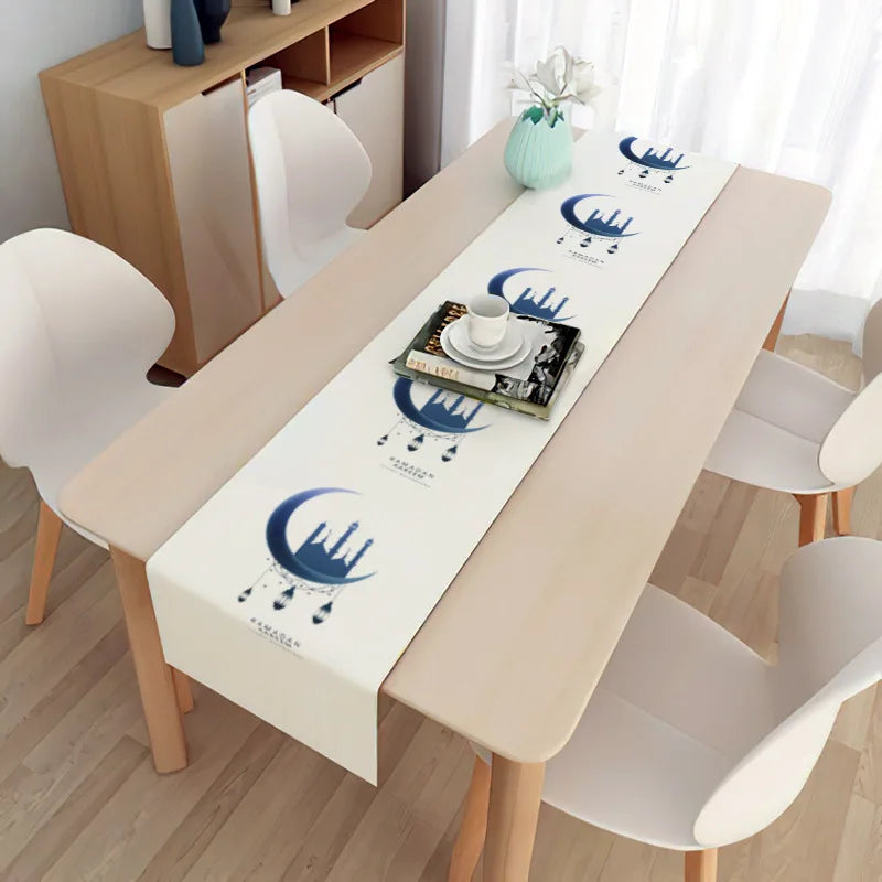 Wholesale Table Runner Muslim Eid Mubarak Decoration Moon Printing Linen Table Decoration Placemat Tablecloth Ramadan Decoration