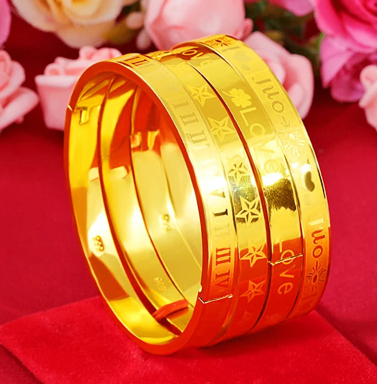 Waterproof Jewelry 18K Gold Plated Colorful Chunky Bracelet Bangle Copper Cuban Link Bracelet Women Adjust the Heart-patterned