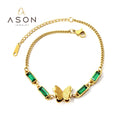 Ason Jewelry Gold Stainless Steel Wholesale Gemstone Bracelets Personalized Womens Crystal Butterfly Bridal Bracelet Wedding